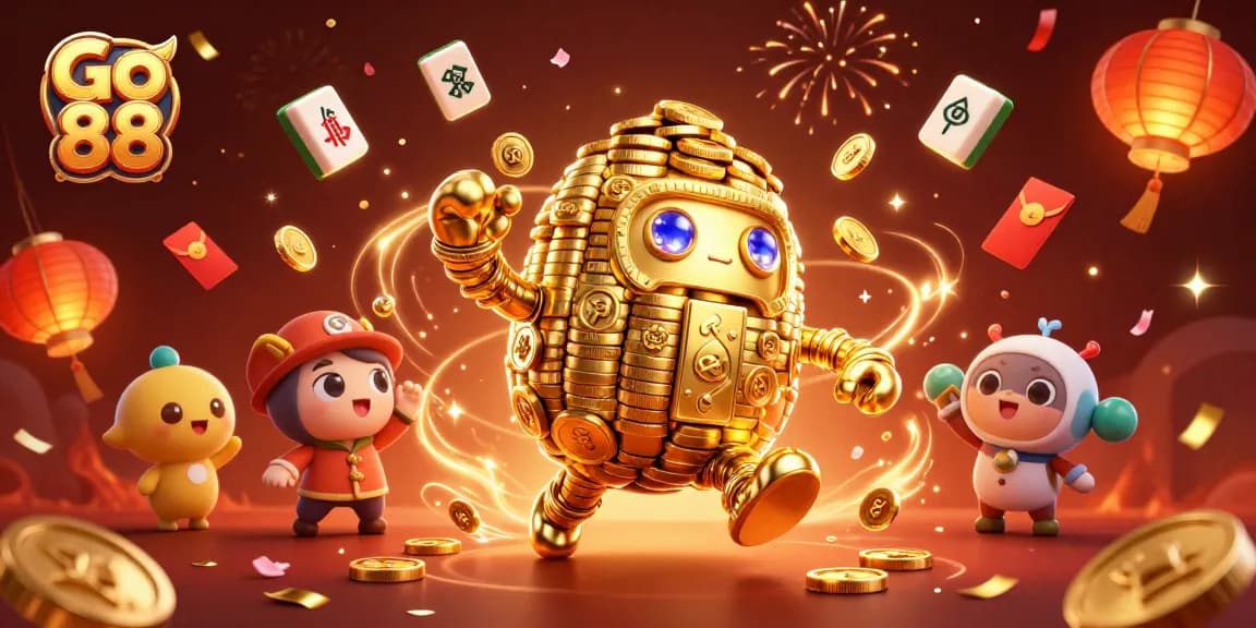 Experience thrilling wins at Go 88 with dynamic golden golem and festive casino elements.