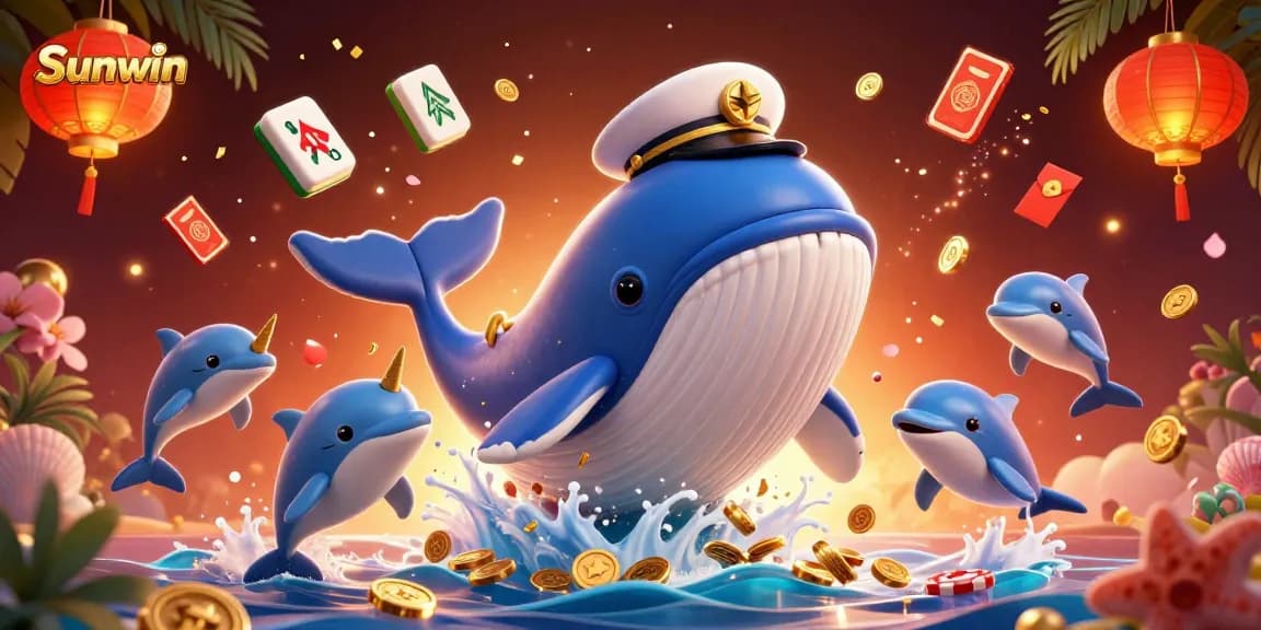 Sunwin captivates players with a vibrant scene featuring a whale and dolphins celebrating winning moments.