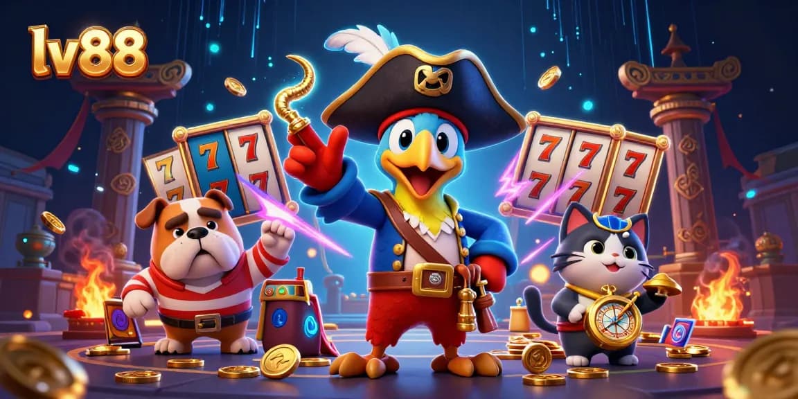 Experience thrilling lv88 online action with playful pirate characters in a vibrant casino scene.