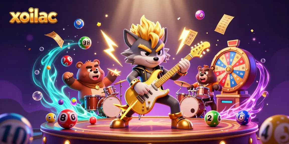 Experience the excitement of xoilac casino gaming with a vibrant scene of lottery elements, characters, and dynamic gameplay.