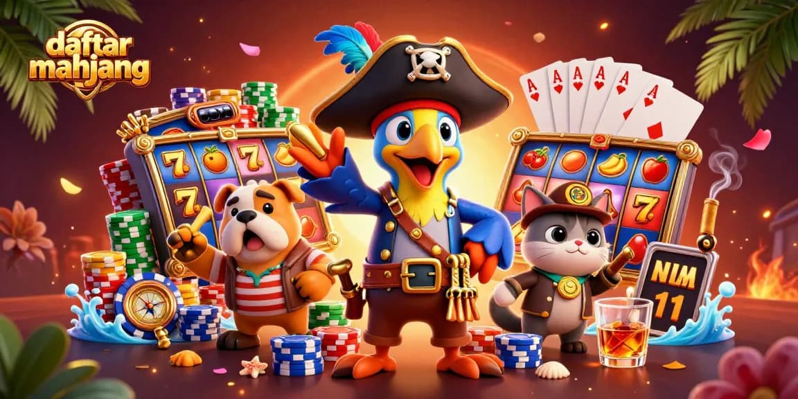 Experience the excitement of daftar mahjong with vibrant slot reels and fun characters in this dynamic scene.