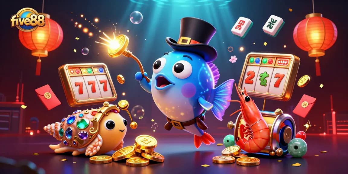 five88 showcases a vibrant underwater casino scene featuring a deep-sea anglerfish and treasure characters amidst rich gambling elements.
