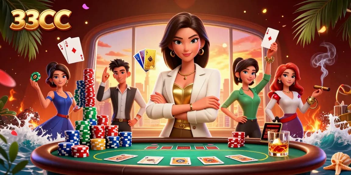Engage in thrilling gameplay at 33CC with vibrant poker scenes showcasing high stakes.