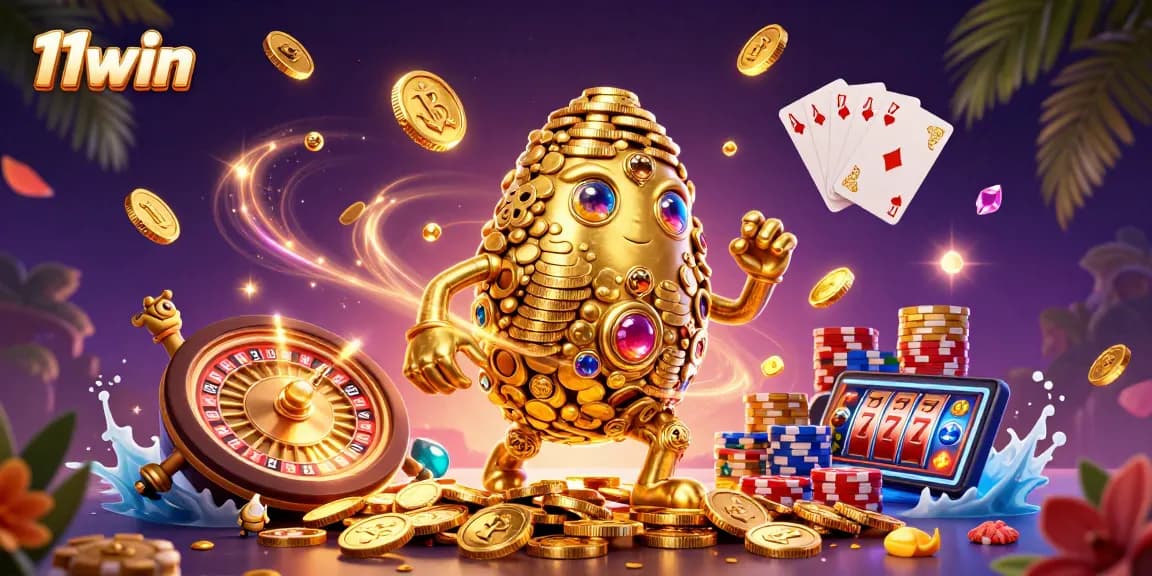 Spin and win with 11win's vibrant scene featuring captivating 3D casino elements.