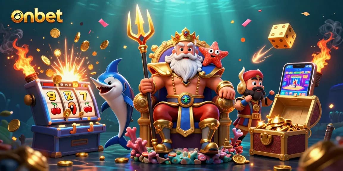 Players win at onbet casino with Neptune, jackpot symbols, and exciting game elements.