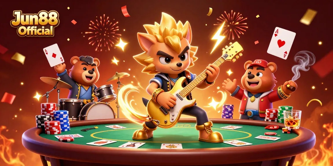 Experience the excitement of Jun88 Official with vibrant casino elements in this 3D illustration.