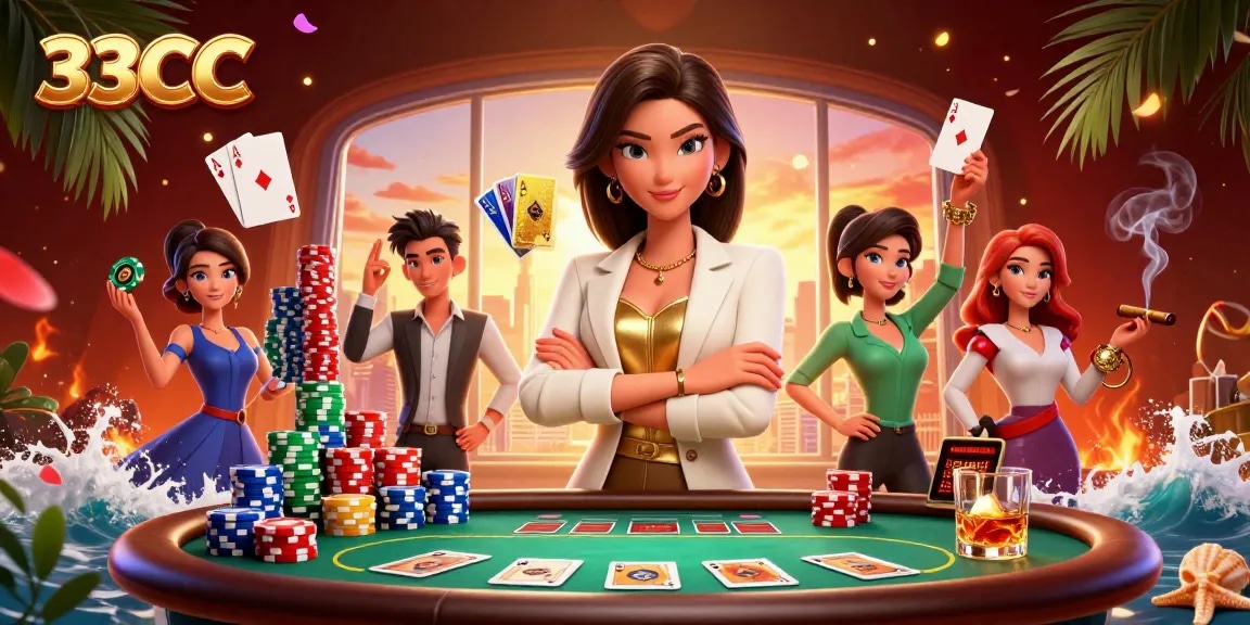 Engage in thrilling gameplay at 33CC with vibrant poker scenes showcasing high stakes.