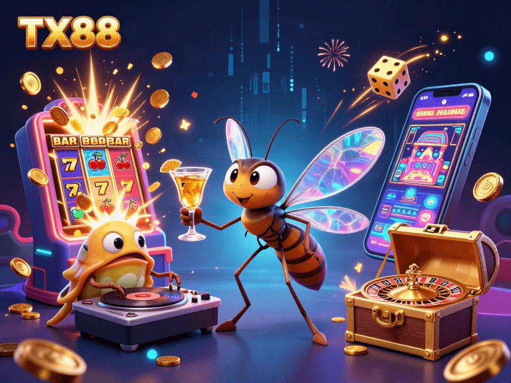 Engage with TX88’s thrilling casino world featuring a lively mascot and a dynamic DJ scene.