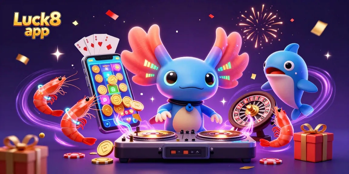 Engage with the Luck8 app featuring dynamic casino elements in a vibrant underwater party.