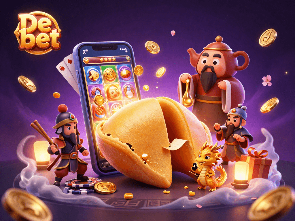 Engage in winning strategies with De bet's colorful casino scene featuring dragon fortune and slot games!