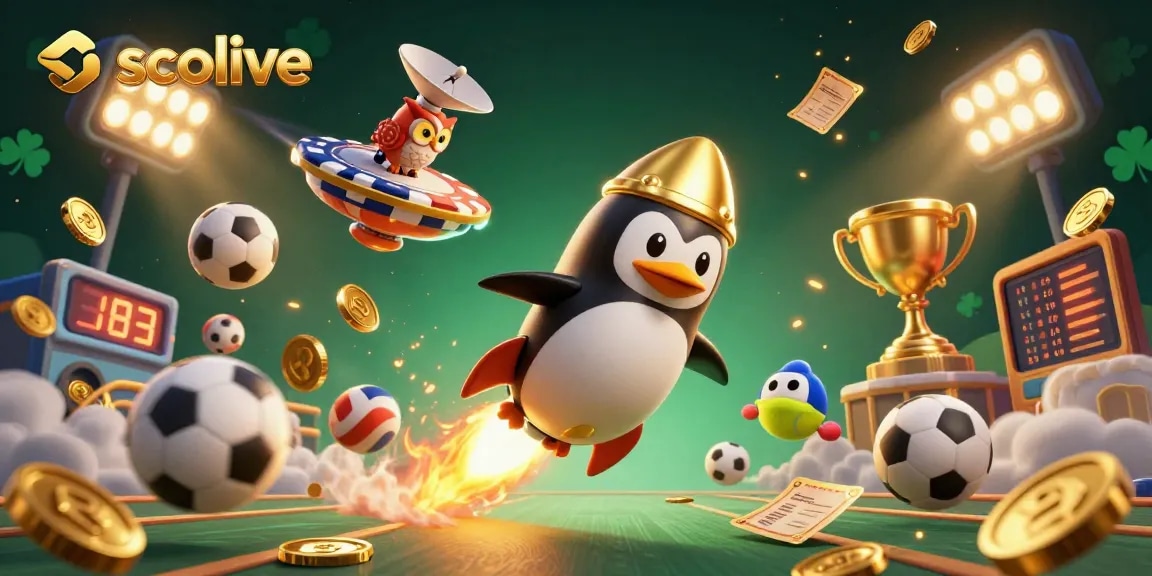 Bet on socolive with 3D cartoon penguin in a thrilling casino space adventure.