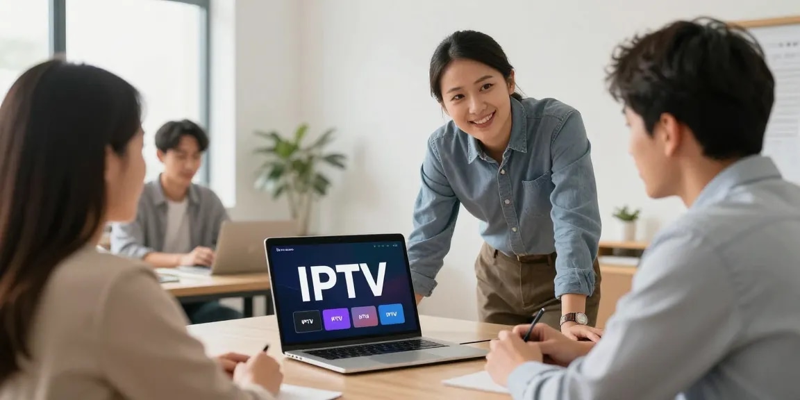 Local IPTV reseller consulting with a trusted provider in community, showcasing professional IPTV services.
