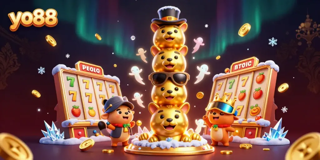 Experience the thrilling world of yo88 with dynamic slots and animated characters in a vibrant casino scene.
