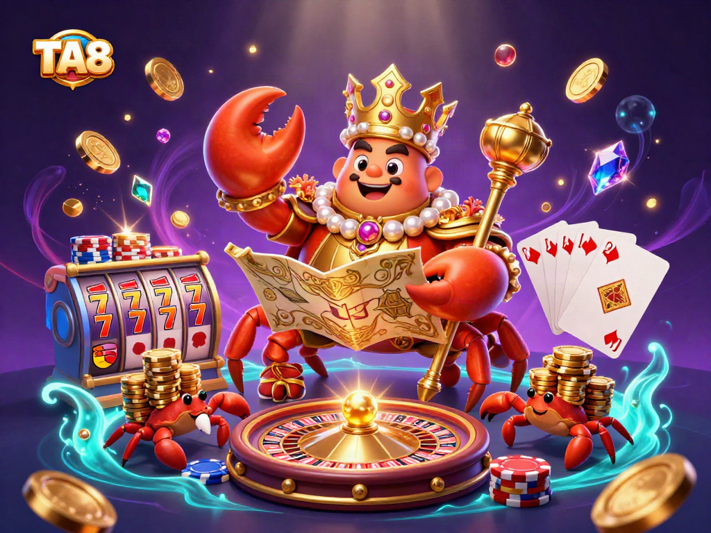Win at TA 88 with massive golden crab emperor amidst vibrant casino elements