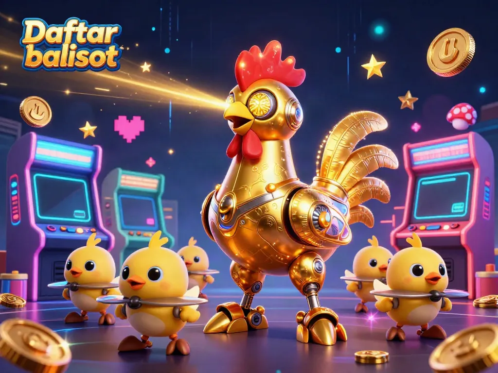 Experience the thrilling gameplay of Daftar balisot with retro-futuristic robots and vibrant game elements.