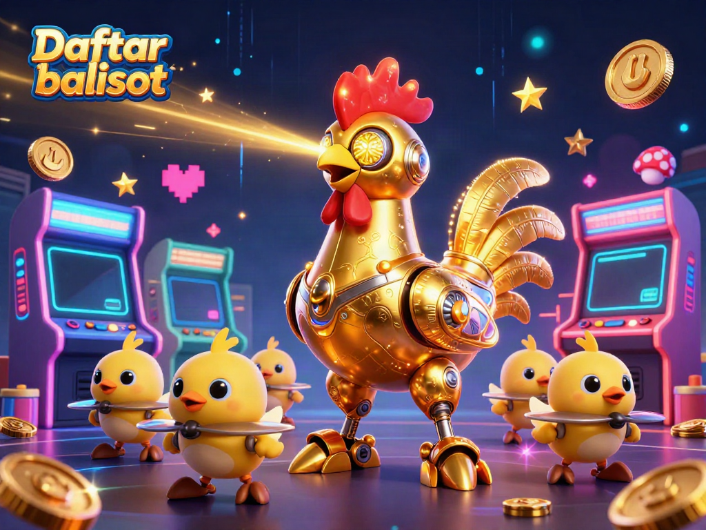 Experience the thrilling gameplay of Daftar balisot with retro-futuristic robots and vibrant game elements.