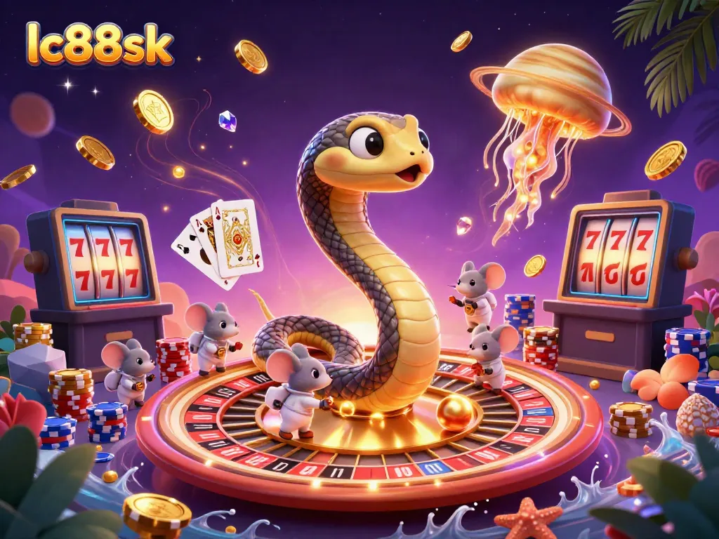 Engage in exciting bets at lc88sk's dynamic roulette wheel with cosmic characters.