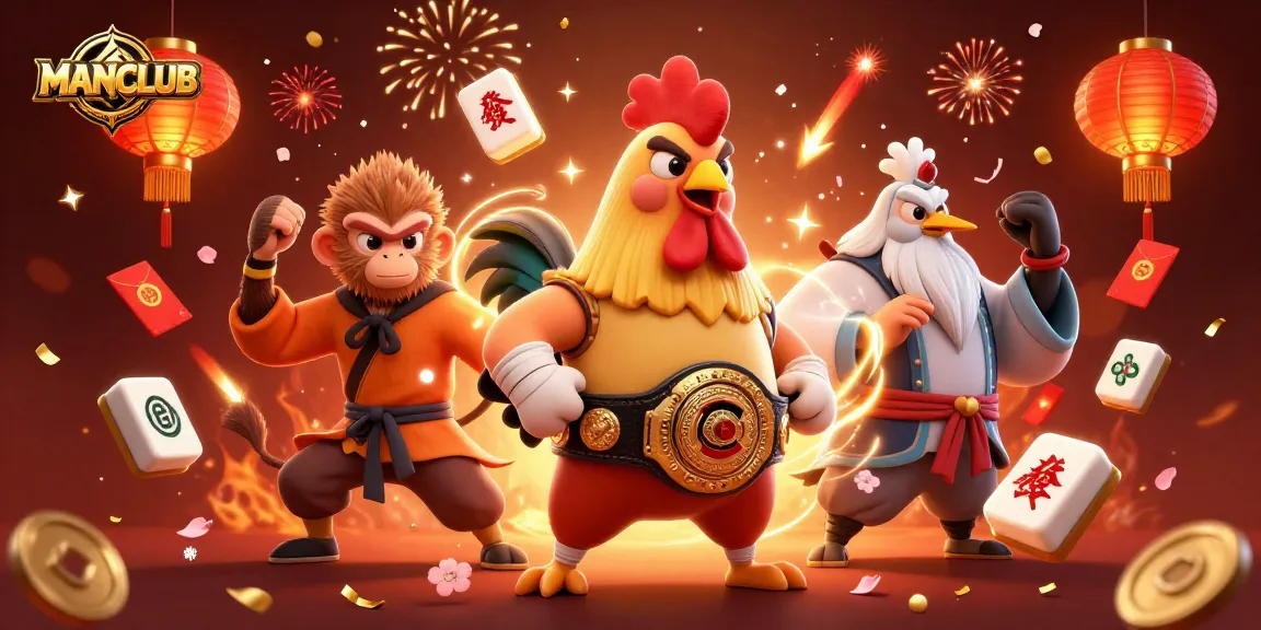 Engage in thrilling gameplay with MANCLUB's vibrant 3D casino characters amidst festive gambling elements.
