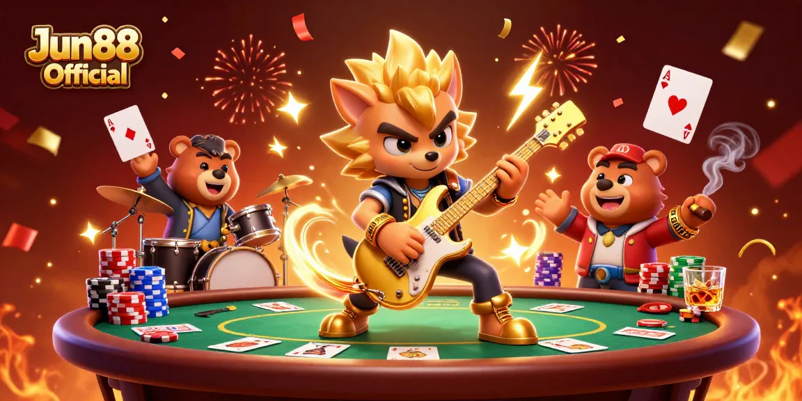 Experience the excitement of Jun88 Official with vibrant casino elements in this 3D illustration.