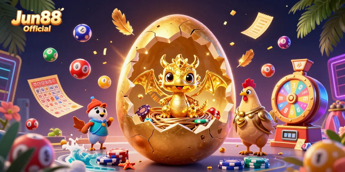 Experience wins with Jun88 Official's golden dragon and vibrant casino elements in a thrilling illustration.