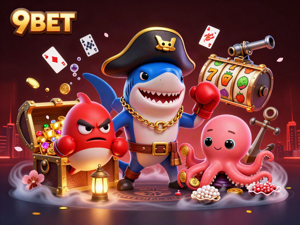 Engage with 9BET's thrilling underwater casino adventure featuring vibrant 3D characters and dynamic gaming elements.