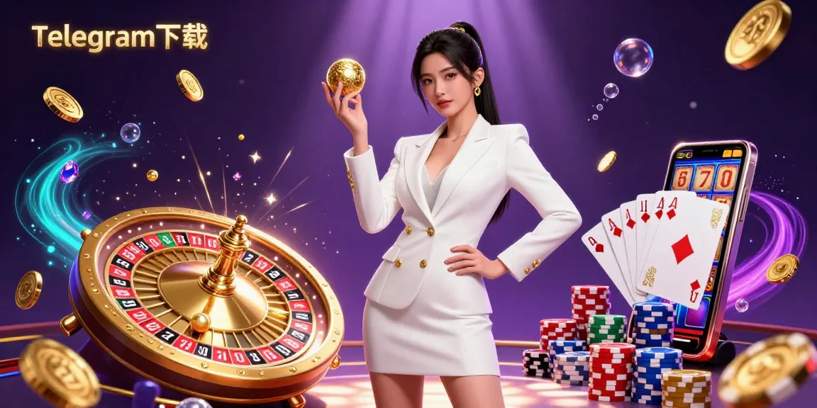 在这个生动奢华的赌场场景中与Telegram下载互动,一位惊艳的女性持有轮盘元素。