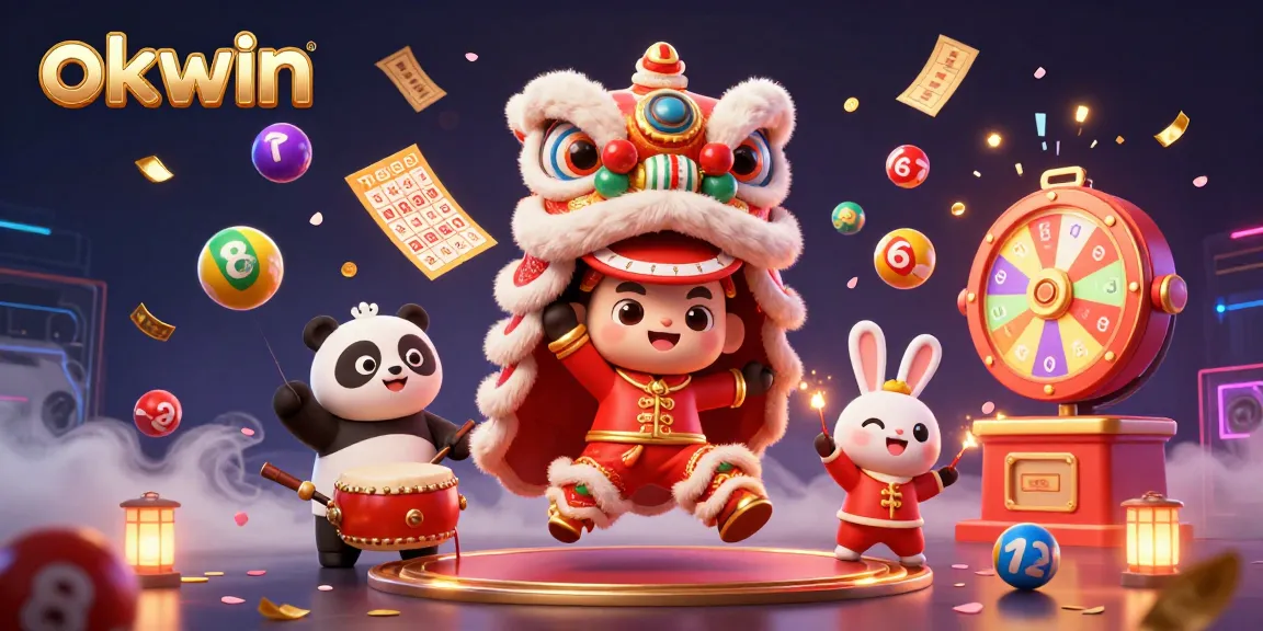 Experience thrilling games at okwin with a vibrant scene of lottery balls and energetic characters.