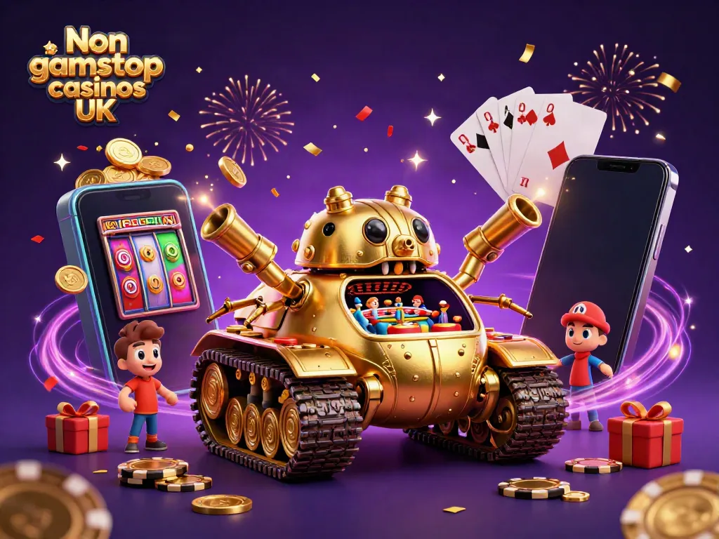 Engage with vibrant gameplay at the Non gamstop casinos UK illustrated scene featuring exciting casino elements.