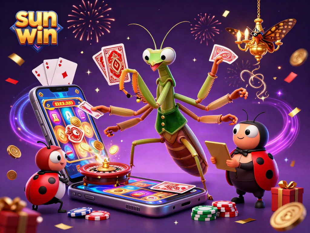 Experience the excitement of sun win with engaging casino elements in a vibrant, dynamic scene.
