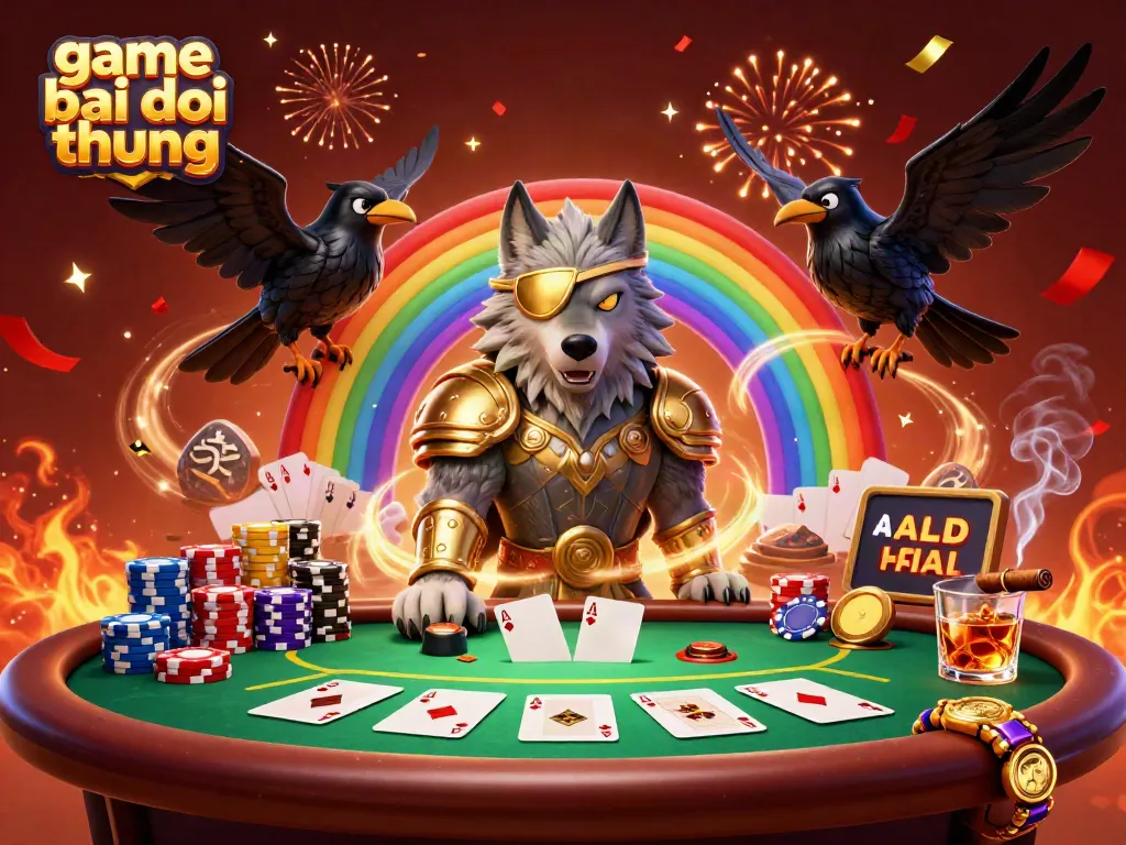 Experience thrilling game bai doi thuong with Odin and ravens amidst a vibrant casino scenario.