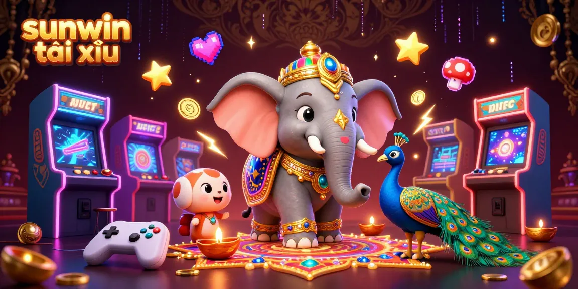 Engage in sunwin tài xỉu with a vibrant, festive illustration featuring gaming elements and characters.