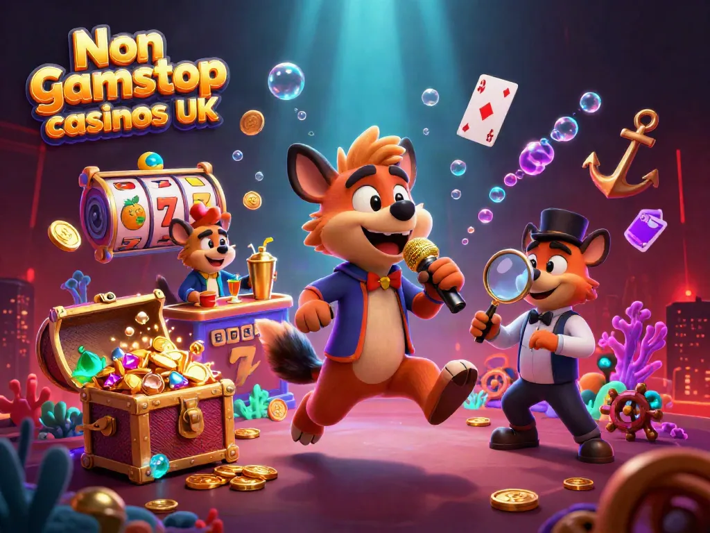 Entertain with Non gamstop casinos UK vibrant casino scene featuring hyenas comedy characters.