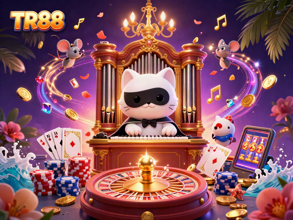 Experience wins with TR88 in an energetic casino scene featuring unique characters and vibrant gameplay elements.