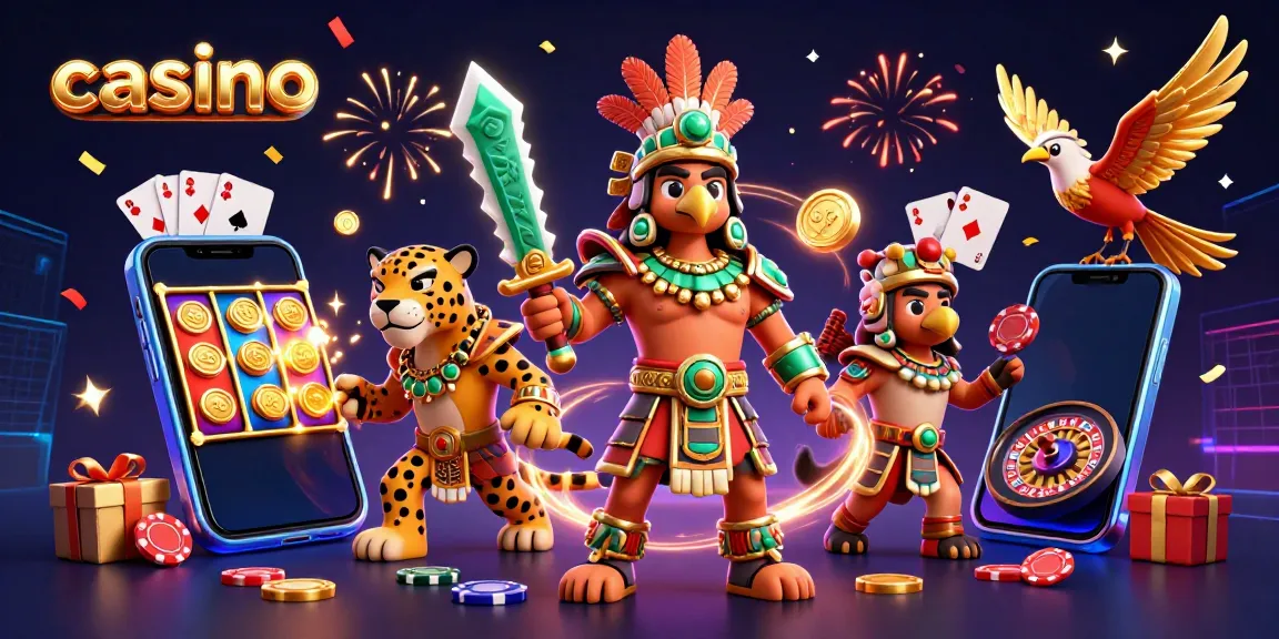 Catching excitement at the casino with a vibrant 3D illustration featuring warriors and gaming elements.