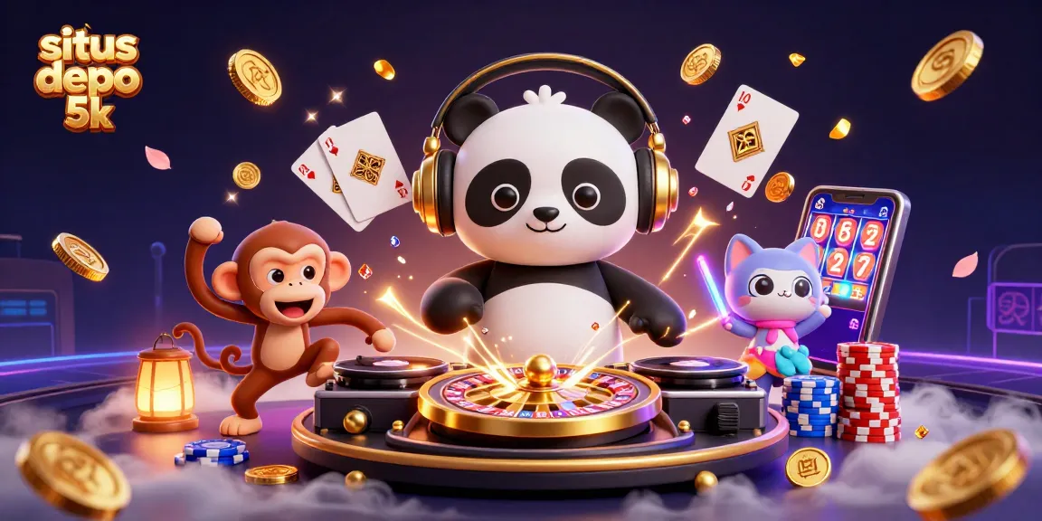 Sparking excitement at situs depo 5k with a DJ panda, breakdancing monkey, and rave kitten in a vibrant casino scene.